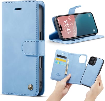 Casemania Hoesje Geschikt voor Apple iPhone 16 - Sky Blue - 2 in 1 Magnetic Book Case