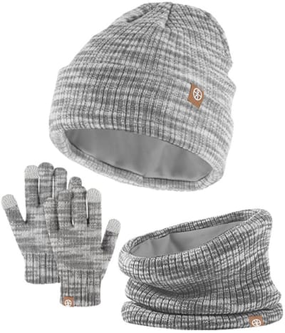 Warme winterset voor kinderen - Handschoenen/sjaal/capuchon set - Driedelige set - Warme wintermuts en touchscreen handschoenen - Geschikt voor buitenspelen (jongens/meisjes van 5-12 jaar)