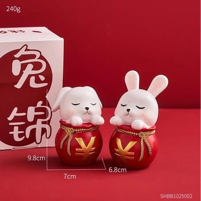 2 pièces Esthétique Ornement de salon Résine Lapin comme Lapin Brocart Met une paire de Bureau Cadeau de nouveau venu Met une pièce white