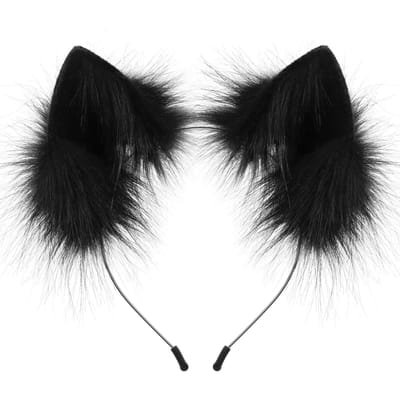 Pluizige Kat Wolf Vos Oren Haarband Halloween Hoofddeksel Cosplay Kostuum Feest, Rave zwart