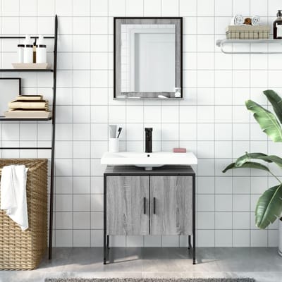 vidaXL - 2-delige - Badkamermeubelset - bewerkt - hout - grijs - sonoma - eikenkleur