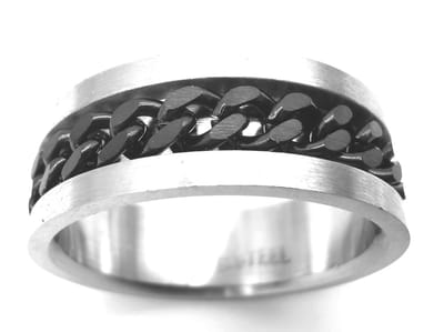 Geborsteld Staal - stress - ringen - maat 22 - zwart – mat schakel ketting - in het midden die je mee kan draaien ( Anti stress ringen )