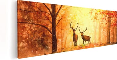Artaza Canvas Schilderij Hert - 60x20 cm - Wanddecoratie Boom - Muurdecoratie Herfst - Kamer Accessoires