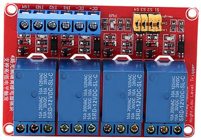 By shayne - 4-kanaals relaismodule - Optocoupler - Hoog-laag niveau trigger - 12V - Geschikt voor diverse toepassingen - Compact formaat