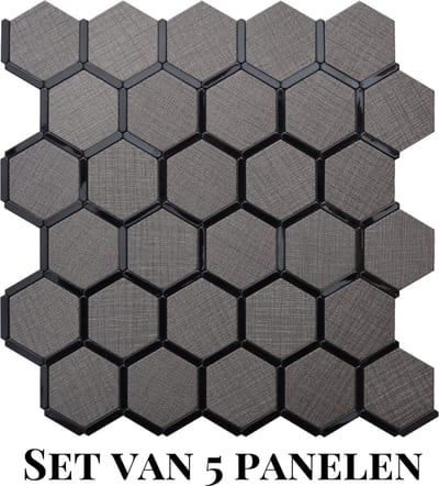 Wallways Wandpanelen - Plaktegels - Set van 5 Tegels - Tegelsticker - Zelfklevende Tegels - 4MM dik - Aluminium toplaag - Waterdicht - Krasbestendig - Hittebestendig - 3M Kleeflaag - Hexagon Grey Steel