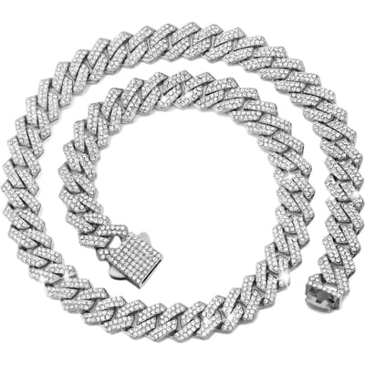 Iced Out Cubaanse Schakelketting 14mm Tandzetting Ruit Diamant Cubaanse Ketting Hip Hop Choker Kettingen Dames Heren Sieraden 20CM Bracelet gray