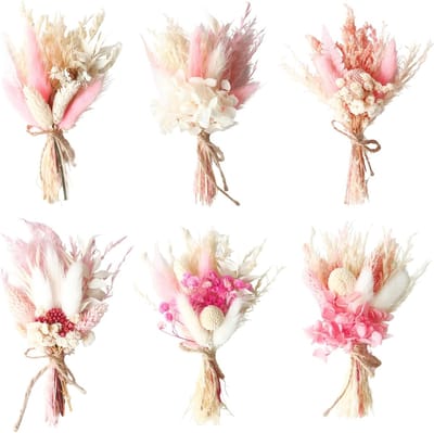 Gedroogde Bloemen Set - Natuurlijke Decoratie - Knutselen en Hobby - 6 Delige Bos - Roze