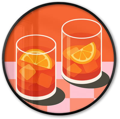 Poster in lijst Rond - Fotolijst 60x60 cm - Posters - Sinaasappel - Glazen - Oranje - Ronde posterlijst zwart - Decoratie - Wanddecoratie woonkamer - Muurdecoratie slaapkamer