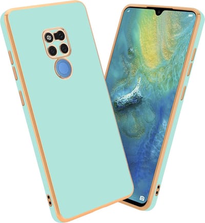 Cadorabo Hoesje geschikt voor Huawei MATE 20 in Glossy Mintgroen - Goud - Beschermhoes Case Cover van flexibel TPU-silicone en met camerabescherming