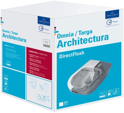 Villeroy & Boch Omnia Architectura - Hangend toilet met toiletzitting Combi-Pack, 370 mm x 530 mm, wit - Combi-Pack, met Ceramicplus 5684H1R1