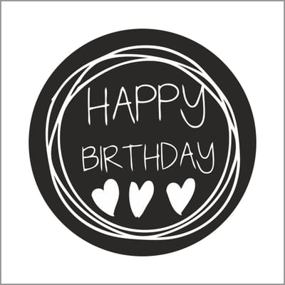 Sticker - "Happy Birthday" - Etiketten - 47mm Rond - Wit/Zwart - 500 Stuks