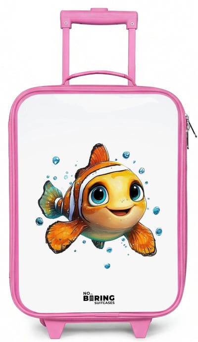 NoBoringSuitcases.com® - Kinderkoffer roze - Kindertrolley meisje - Clownvis met bellen op witte achtergrond - Koffer kind lichtgewicht - Reiskoffer trolley voor kinderen - Koffertje met lichtgevende wieltjes - Rolkoffer