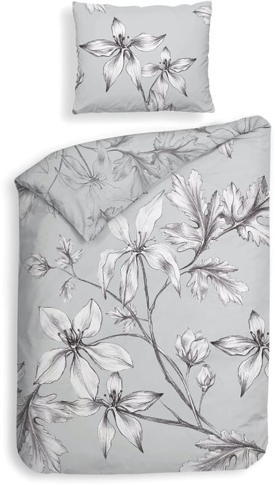 Heckettlane Dekbedovertrek Ketill - Bedlinnen met Bloemen print - 140x200-220 cm - Grijs - Dekbedovertrek van 100% Katoen-Satijn