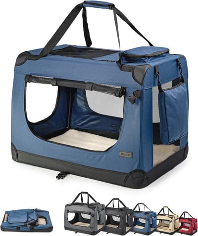 Opvouwbare Hondentransportbox voor Reizen en Auto - 50x34x36 cm, Stevige en Duurzame Draagbox voor Honden tot 10 kg, Inklapbaar met Handvaten en Deken