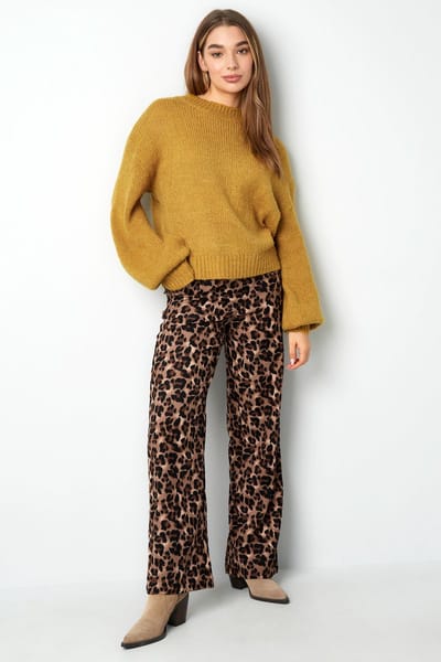Oversized Nylon Gebreide Trui met Ontspannen Silhouet - Mosterd - Maat S/M
