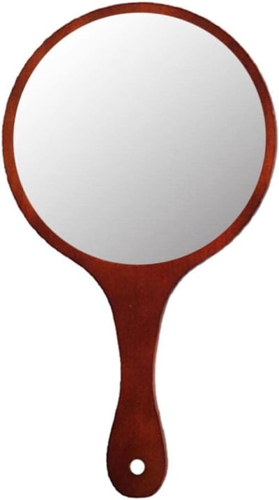 Handspiegel Antiek - Make-up Spiegel - Dagelijkse Verzorging - Houten Frame - 31cm Lengte - Donkerbruin