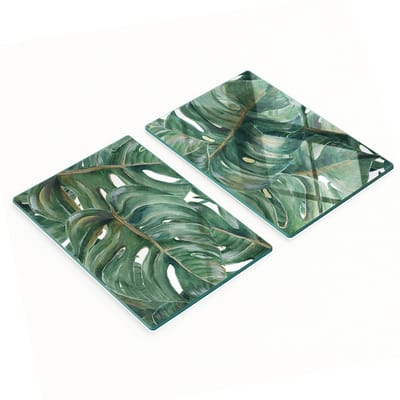 Multifunctionele decoratieve snijplanken van gehard staal voor de keuken, Monstera, 2x40x52 cm