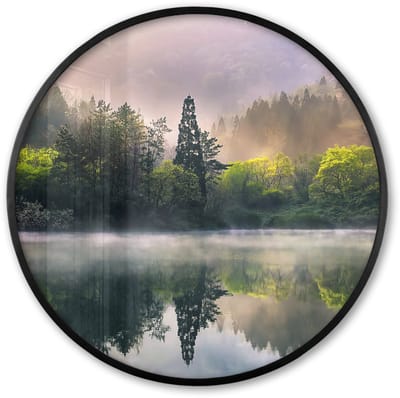 Poster in lijst Rond - Fotolijst 60x60 cm - Posters - Natuur - Bomen - Bergen - Meer - Water - Ronde posterlijst zwart - Decoratie - Wanddecoratie woonkamer - Muurdecoratie slaapkamer