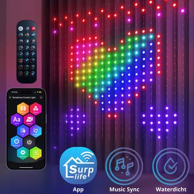 Smart lichtgordijn - 1 x 1 Meter – LED Verlichting - Voor Binnen & Buiten - App & Afstandsbediening – Incl. Ophangmateriaal