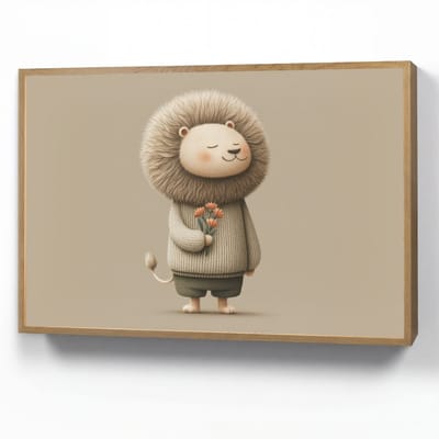 Nachtlampje 90x60 cm - Kinder lamp - Leeuw - Oranje bloemen - Vriendelijk - Tafellamp kinderkamer draadloos - Slaapkamer lampje - Bedlamp kinderen - Kinderlampje - Wandlamp babykamer - Nachtlampjes