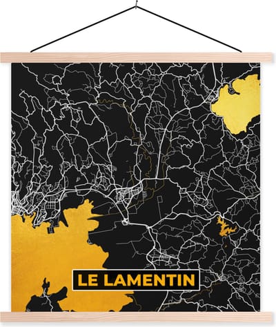 Posterhanger incl. Poster 40x40 cm - Schoolplaat - Stadskaart – Frankrijk – Kaart – Le Lamentin – Plattegrond - Textielposter - Blanke latten - Stadskaart