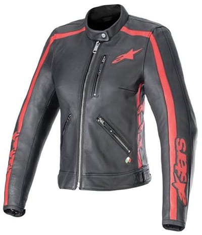Alpinestars Stella Dyno Leren Jas Zwart Haute Rood - Maat 2XL - Jas