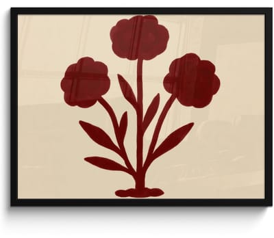 Poster in lijst - Fotolijst 70x50 cm - Posters - Bloemen - Bladeren - Rood - Minimalistisch - Posterlijst zwart - Decoratie - Wanddecoratie woonkamer - Muurdecoratie slaapkamer