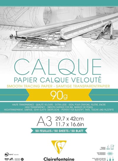 Clairefontaine 97134C Transparant papier, DIN A3, 29,7 x 42 cm, 90/95 g, 50 vellen, transparant
