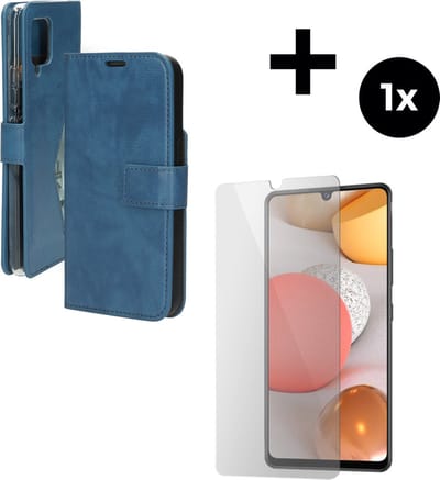 Mobiparts Classic Wallet hoesje geschikt voor Samsung Galaxy A42 (2020) 5G met 1 Screenprotector van Gehard Glas - Blauw