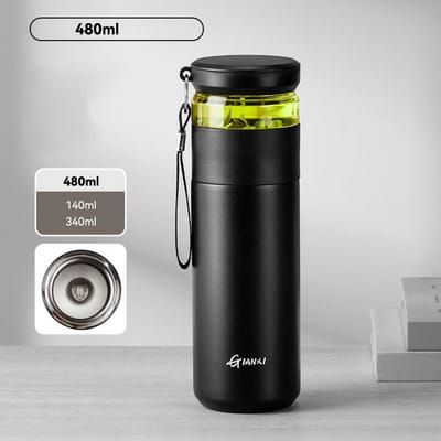 480ML Roestvrijstalen Koude Isolatie Koffiekop Met Deksel Huishoudelijk Keramische Voering Waterfles Keuken Thermosfles 480ML black