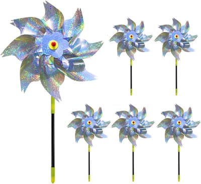 KZQ Set van 6 Reflecterende Vogel Afschrikmiddelen Windmolens, Tuin Pinwheel met Haringen, Glimmende Wind Spinner om Vogels en Dieren te Verjagen