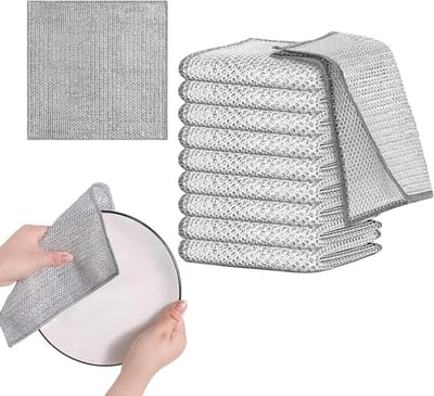 Multifunctionele Herbruikbare Dubbel Laags Metaaldraad Keuken Doekjes, 10 Stuks, Krasvrije Schoonmaakdoeken voor Borden en Spoelbak, 20x20cm