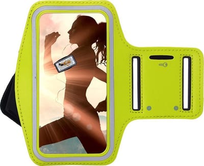 Geschikt voor Samsung Galaxy A20 Sportband hoes sport armband hoesje Hardloopband Geel Pearlycase