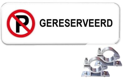 Parkeerbord Gereserveerd - Weerbestendig Aluminium - 40x15 cm - Bevestiging: Met paalbeugels Ø48mm