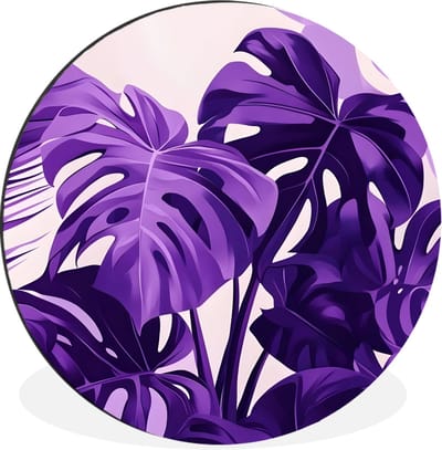 WallCircle - Wandcirkel - Muurcirkel - Bladeren - Paars - Tropisch - Abstract - Aluminium - Dibond - 30x30 cm - Binnen en Buiten