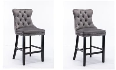 Stoel 60x49,5x103,5cm Eetkamerstoel 2-Delige Set Grijs Fluweel Houten Poten Spijker Trim Modern Hoogwaardig Tufted Binnengebruik