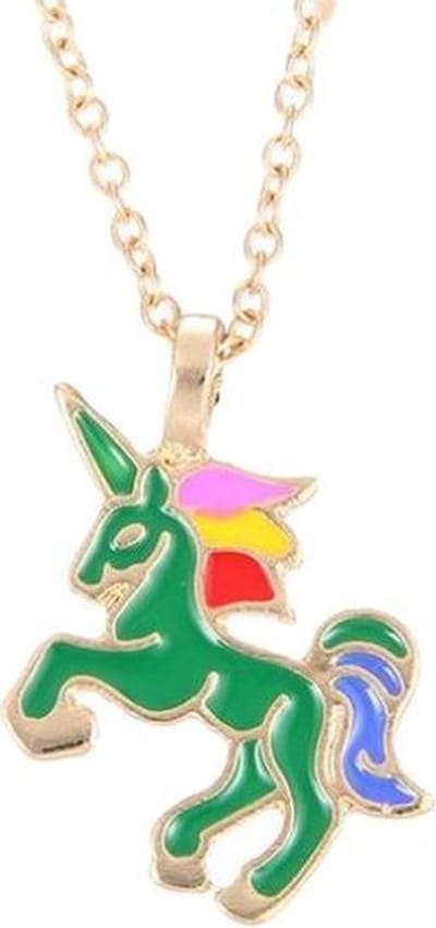 Fako Bijoux® - Ketting - Eenhoorn Regenboog Groen - Goudkleurig