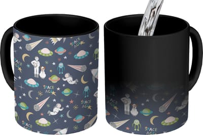 Magische Mok - Foto op Warmte Mokken - Koffiemok - Astronaut - Ufo - Regenboog - Patronen - Magic Mok - Beker - 350 ML - Theemok