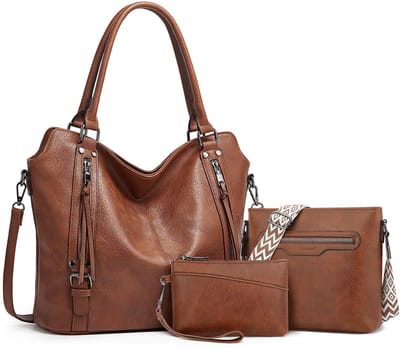 TANTOMI - Dames Handtassen, Driedelig Handtassen set met Dames Schoudertas, Shopper - Werktas - Bruin