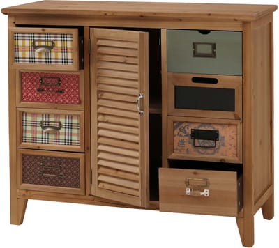 Apothekerskast MCW-O63, kast met lades, etikettenhouder, vintage shabby luiken, 80x91x40 cm ~ corpus naturel