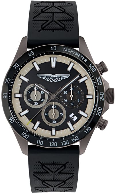 Aston Martin Spt Quartz Chronograaf Horloge Zwart Kast Gemaakt Van 100% Roestvrij Staal En Een Armband Van 100% Siliconen 44 MTIS2S6043E, MTIS2S6053E, MTIS2S6063E