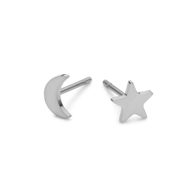 CO88 Collection Elemental 8CE 70321 Stalen oorbellen - maan en ster - 6 mm - Zilverkleurig
