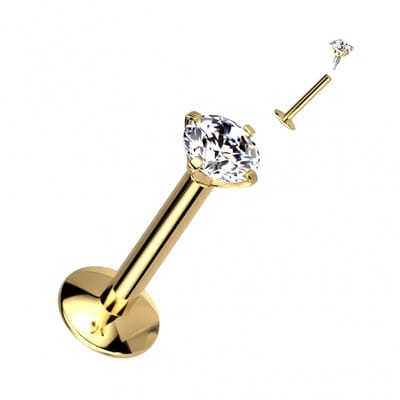Piercing titanium CZ steen top intern schroefdraad 1.2x6x3 - goud - LMPiercings