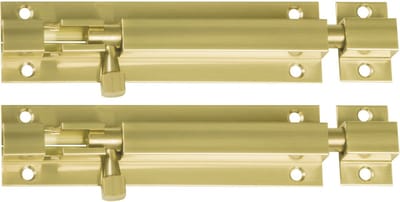 AMIG schuifslot/plaatgrendel - 2x - messing - 5 x 2.55 cm - koper/goudkleur - gepolijst - deur - poort