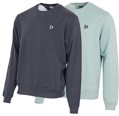 2-Pack Donnay - Fleece sweater ronde hals (Dean) - Sporttrui - Heren - Navy/Sage green (491) - maat M