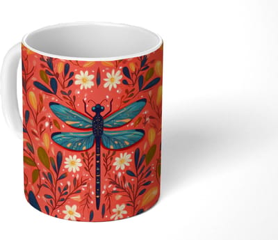 Mok - Koffiemok - Libel - Blauw - Vleugels - Bladeren - Mokken - 350 ML - Beker - Koffiemokken - Theemok