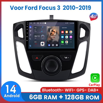 Awesafe 6GB+128GB Autoradio - Geschikt Voor Ford Focus 3 2010 t/m 2019 - Draadloze Carplay Android Auto - Touchscreen - GPS Navigatie 4G WiFi - Bluetooth Radio - 8 Kern V1PRO - Ondersteuning invoegen 4G SIM