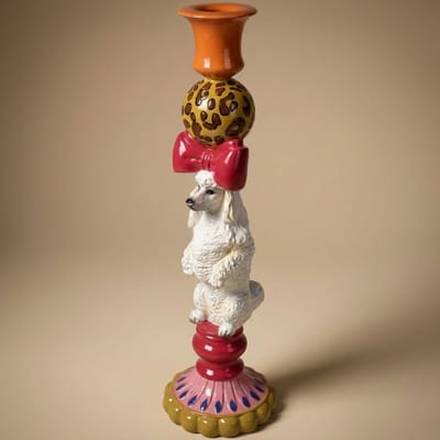 Kandelaar - Hond - Polyresin - Multi kleuren - 10,5x10,5x36cm - Luxe - Cadeau - Kersten.
