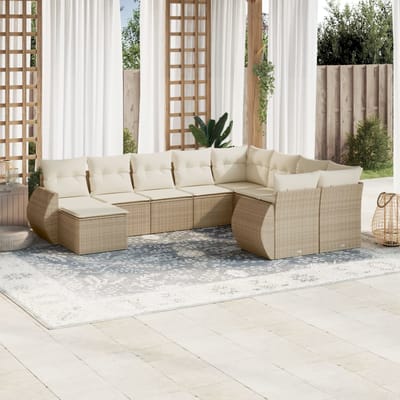 vidaXL - 10-delige - Loungeset - met - kussens - poly - rattan - beige