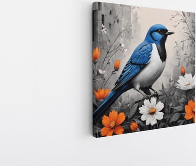 Saammp Canvas Schilderij - Blauwe Kolibrie - Natuur - Dieren- 20x20 - Foto op canvas - Wanddecoratie - Muurdecoratie Woonkamer - Slaapkamer decoratie - Canvas Print